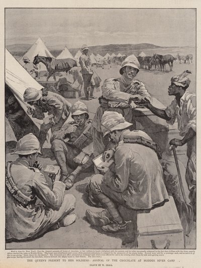 El regalo de la Reina a sus soldados, llegada del chocolate al campamento de Modder River de William Small
